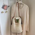 Sac a main anse epaule en paille crochet blanc femme, style plage vacances sac bandouliere. - Blanc Cassé