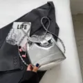 Zilveren Metallic Emmer Rugzak, Stijlvolle Ketting Casual Reizen Schooltas Voor Vrouwen - Zilver