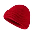 Gorro de punto acanalado rojo con vuelta, gorro de lana cálido liso para el invierno. - Talla única / Rojo Brillante
