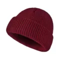 Burgunderrote Mütze mit Umschlag, dicke warme Strickmütze für den Winter im Freien - Einheitsgröße / Weinrot
