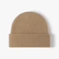 Gorro de punto acanalado color camello, gorro de lana cálido de invierno con vuelta elegante. - Talla única / Caqui