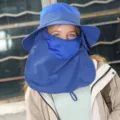 Sombrero de sol azul transpirable con mascarilla facial y protección para el cuello al aire libre. - Grande (58-62CM) / Azul Vintage
