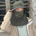 Sombrero de sol transpirable de verano con solapa para el cuello protección UV al aire libre - Grande (58-62CM) / Verde Militar