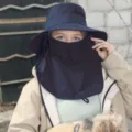 Sombrero de sol transpirable de verano con mascarilla y solapa para el cuello UV - 54 / Azul marino