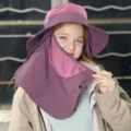 Kids outdoor sun protection hat with neck flap breathable summer sun visor hat for girls - Dark Purple