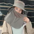 Summer breathable sun hat with neck flap and face mask for outdoor UV protection. - Noble Gray