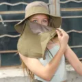 Breathable summer sun hat with face mask and neck flap for outdoor UV protection and hiking use. - Rock Sand Color
