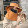 Outdoor UV protection sun hat with face cover and neck flap for summer hiking and fishing - Caramel