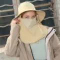 Summer breathable sun protection hat with neck and face shield, UV blocking outdoor cap. - Withered Apricot