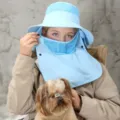 Summer breathable sun protection hat with face shield and neck flap for outdoor travel uv block - Light Blue