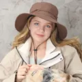 Unisex brauner Outdoor-Sonnenhut mit verstellbarem Kordelzug, UV-Schutz Sonnenhut. - Kaffeebraun
