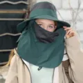 Outdoor sun protection hat with face and neck flap breathable green tactical cap for hiking - Dark Green