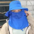 Summer breathable sun protection hat with face shield and neck flap for outdoor uv blocking. - Royal Blue