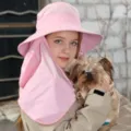 Pink sun protection hat with neck flap and face cover, breathable outdoor UV blocking hat. - Light Pink