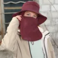 Summer breathable sun protection hat with face and neck flap for outdoor UV blocking. - Burgundy