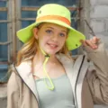 Neon gelber Sonnenhut mit orangeem Streifen und Kordelzug für Outdoor Wandern Reisen. - Sicherheitsgrün