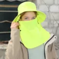 Sombrero de sol transpirable de verano con mascarilla y solapa para protección UV - 54 / Verde Fluorescente