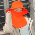 Sombrero de sol naranja con mascarilla y solapa para el cuello, protección UV transpirable para verano - 54 / Naranja de seguridad