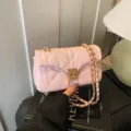 Pink quilted shoulder bag with gold chain strap, stylish women's crossbody mini handbag - Pink