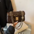 Dark brown quilted women shoulder bag, chic chain strap crossbody bag, trendy mini daily purse. - Brown
