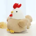 Primer plano detallado del lindo peluche de gallo gordito con relleno suave y cresta roja - 23cm / Tostado