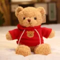 Lindo osito de peluche marrón con sudadera con capucha roja y bonito bordado de oso. - Rojo / 30cm