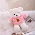 Oso de peluche blanco juguete de peluche con una linda sudadera con capucha rosa. - Sudadera con Capucha Rosa / 30cm