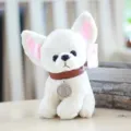 Lindo perro de peluche blanco tierno cachorro con collar marron regalo perfecto para ninos - 18cm / Chihuahua