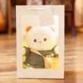 Adorably cute plush sheep doll toy wearing knitted sweater inside clear window gift bag. - Gray Sweater Lamb [Gift Bag + Light Strip] / 22cm