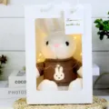 Cute plush rabbit doll in brown sweater inside white gift box with warm LED fairy lights. - White Rabbit in Coffee Brown Gift Box / 30cm