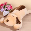 Cute perro durmiendo peluche cojín largo, suave muñeco de peluche para niños y decoración. - Marrón / 30cm