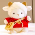 Lindo peluche de oveja pequeña con suéter rojo y bolso pequeño, regalo de animal de peluche. - Cordero con sudadera roja / 22cm