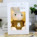 Cute dressed plush rabbit toy in gift bag with sweater and fairy lights for kids - White Rabbit in Earthy Yellow Gift Box / 30cm