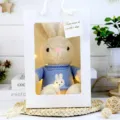 Dressed plush rabbit toy cute stuffed animal doll with gift bag and sweater for kids. - Khaki Rabbit Blue Gift Box / 30cm