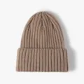 Cómodo gorro de punto acanalado marrón para hombres y mujeres, elegante gorro de invierno. - Caqui