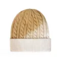 Gorro de punto de cable degradado invierno cálido borde enrollado estilo elegante. - Talla única / Caqui Blanco