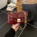 Burgundy quilted chain shoulder bag for women, stylish crossbody small square bag. - Burgundy