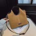 Ρετρό τσάντα χιαστί patchwork για γυναίκες, casual τσάντα bucket φθινοπώρου χειμώνα. - Χακί