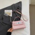 Pink Kelly style handbag, stylish PU leather crossbody and shoulder bag for women daily use. - No Pendant / Pink