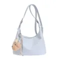 Light blue women shoulder bag casual hobo dumpling handbag with cute plush bear pendant. - With Charm / Blue