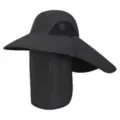 Black sun protection hat with wide brim, neck flap and breathable mesh for outdoor cycling. - One Size / Dark Gray