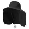 Sombrero de sol negro de verano para exterior con ala ancha y solapa de cuello desmontable. - Negro