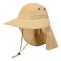 Sombrero de sol beige de seda de hielo transpirable con solapa en cuello y cordón. - Talla única / Amarillo