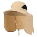 Sombrero de sol beige con solapa de cuello desmontable, malla transpirable y cordón ajustable. - Caqui