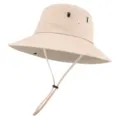 Sombrero de pescador beige para mujer, gorro de sol casual con barbiquejo ajustable. - 58cm / Beige