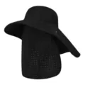 Sombrero de sol negro con ala ancha, solapa para el cuello y máscara facial perforada. - Talla única / Negro