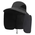 Schwarzer Outdoor-Sonnenhut mit breiter Krempe, abnehmbarem Nackenschutz und Netz für Sommer. - Dunkelgrau