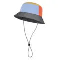 Sombrero de pescador con bloques de color y barbilla ajustable, gorra de sol ligera. - Amarillo, azul, naranja y gris