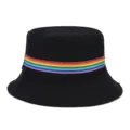 Sombrero de pescador negro con cinta de arco iris colorida, gorra de algodón con protección. - Talla única / Negro