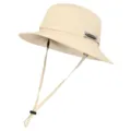 Sombrero de cubo beige con cordon antiviento y etiqueta lateral para acampar al aire libre. - Talla única / Beige